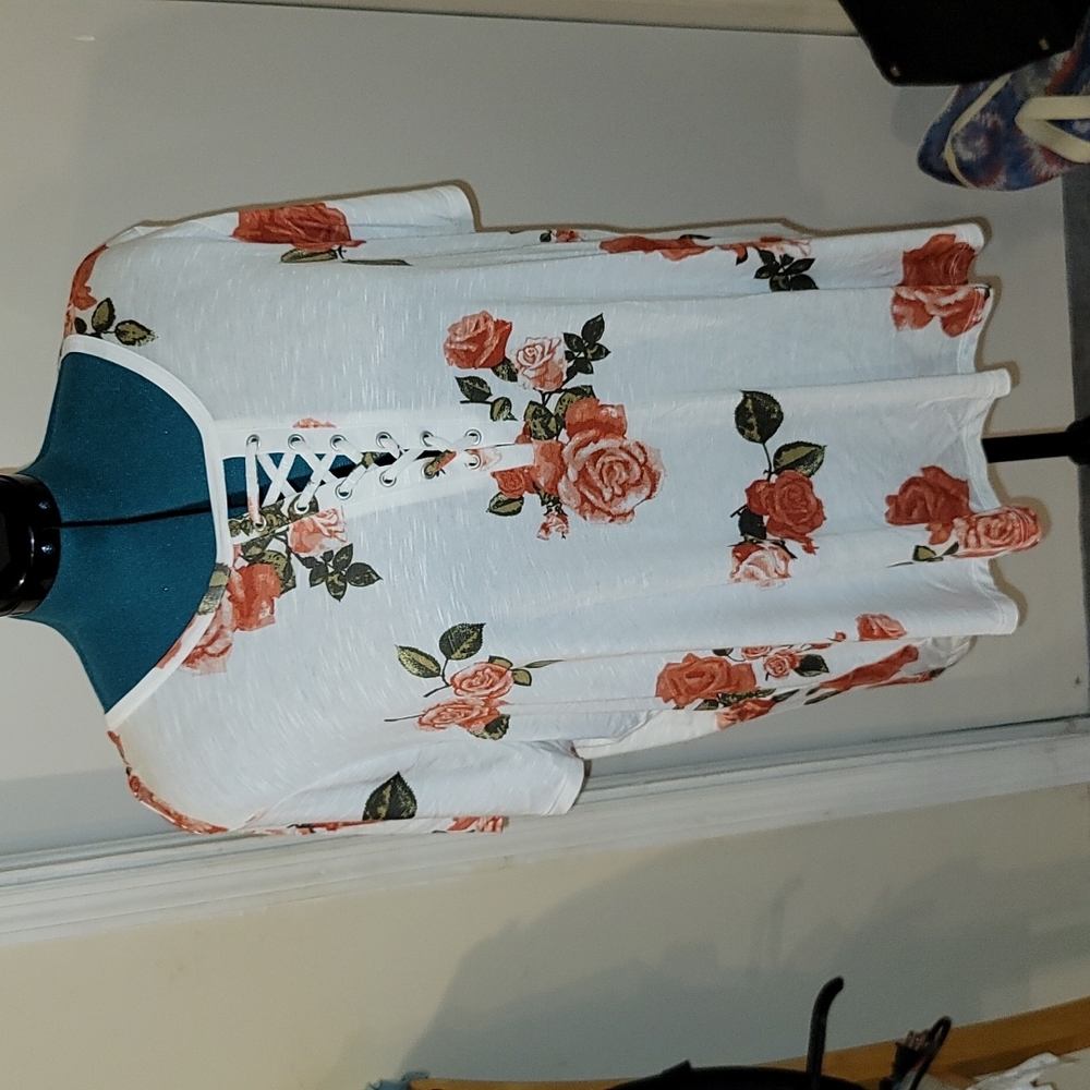 Maurices 24/7 lace up floral tee
